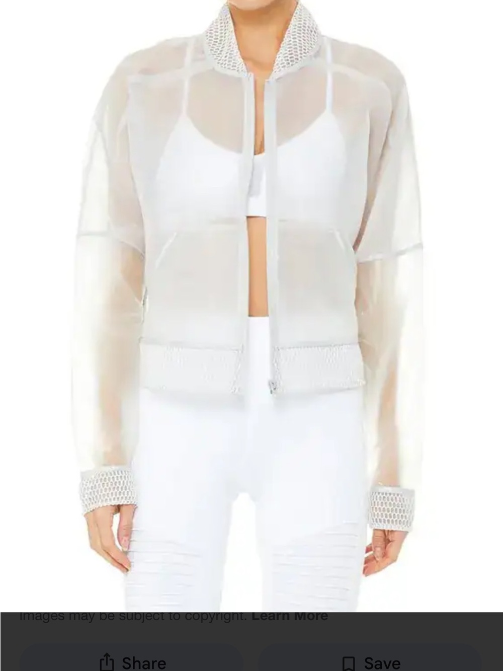 ALO Yoga White Sheer Bomber Jacket